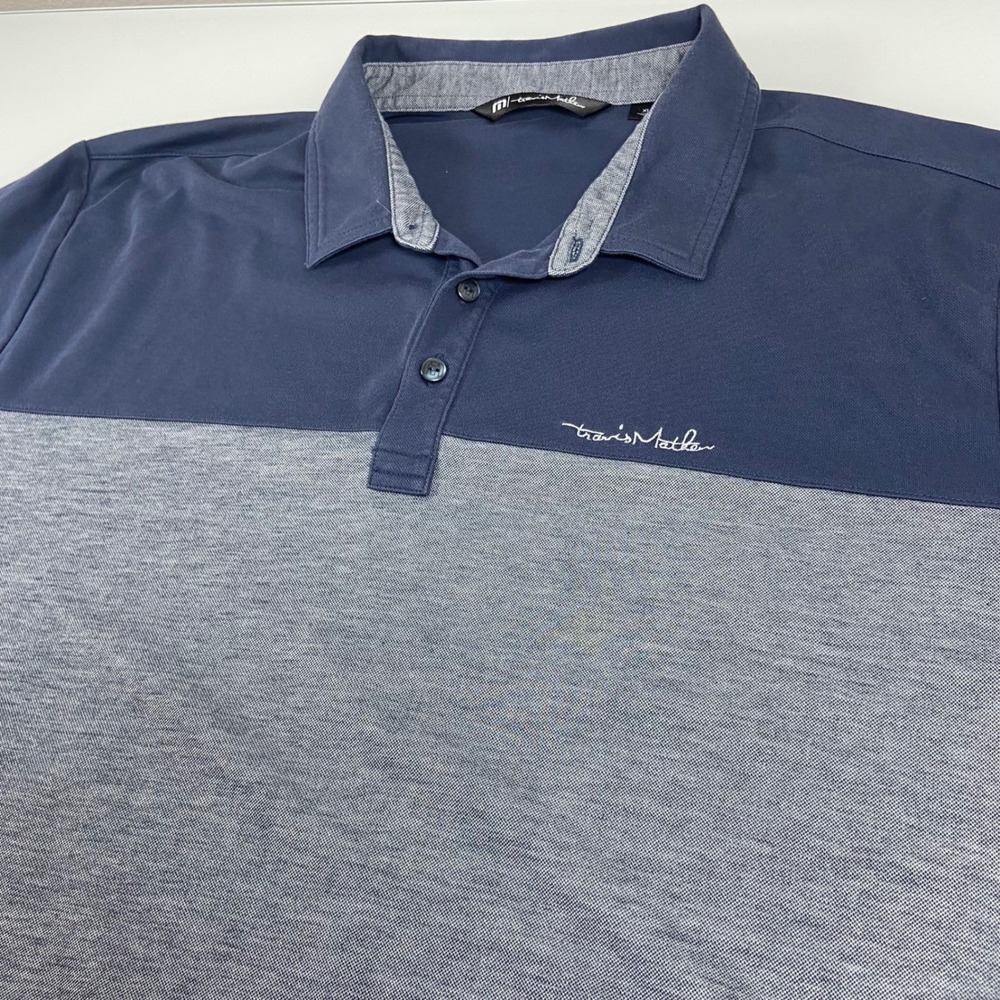 Travis Mathew Mens Golf Polo Shirt XL Blue Gray‎ Color Block Performance